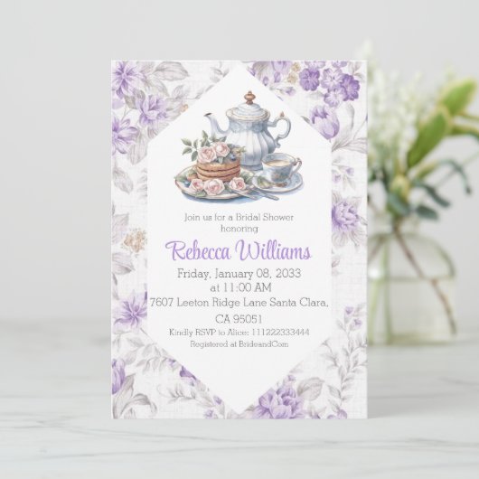 Tee-Party Lavender Garden Brautparty Einladung (Stehend Vorderseite)