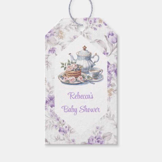 Tee Party Lavender Garden Floral Baby Dusche Geschenkanhänger (Vorderseite)