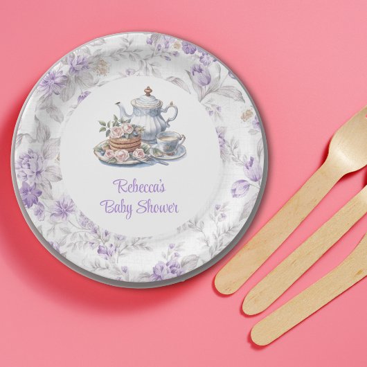 Tee Party Lavender Garden Floral Baby Dusche Pappteller