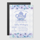 Tee-Party Lila Watercolor Kinderdusche Magneteinladung (Vorne/Hinten)