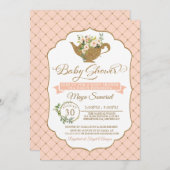 Tee Party Luxus Blush Bloral Girl Babydusche Einladung (Vorne/Hinten)