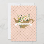 Tee-Party Luxus-Blush und Navy-Floral-Baby-Dusche Einladung (Rückseite)