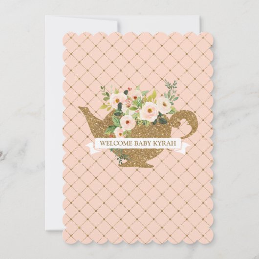 Tee-Party Luxus-Blush und Navy-Floral-Baby-Dusche Einladung (Rückseite)