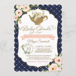 Tee-Party Luxus-Blush und Navy-Floral-Baby-Dusche Einladung