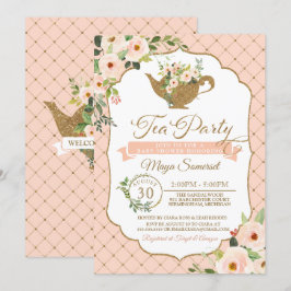 Tee-Party-Luxus errötet Blumenmädchen-Baby-Dusche Einladung