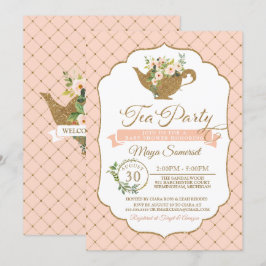 Tee-Party-Luxus errötet Blumenmädchen-Baby-Dusche Einladung