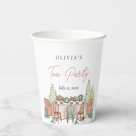 Tee-Party-Mädchen Geburtstag niedlich Pappbecher (Rückseite)