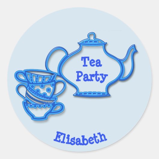Tee-Party mit Kettle und Cups Runder Aufkleber (Vorderseite)