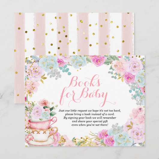 Tee-Party Pastel Blume Bücher für Kinder Einladungspostkarte (Vorne/Hinten)
