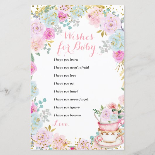 Tee Party Pastel Blume Wünsche für Baby (Vorderseite)