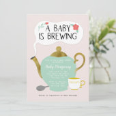 Tee Party Pink Baby Dusche Baby Braut Einladung (Stehend Vorderseite)