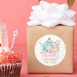 Tee Party Pink Baby Dusche Gefallen Brauen Bläsch Runder Aufkleber