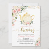 Tee Party Pink Floral Girl Babydusche Einladung (Vorderseite)