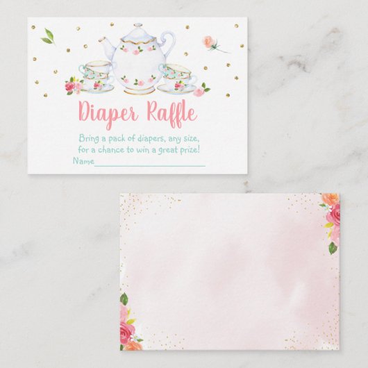 Tee-Party Pink-Gold-Baby-Dusche Windelwanne Begleitkarte (Vorne/Hinten)