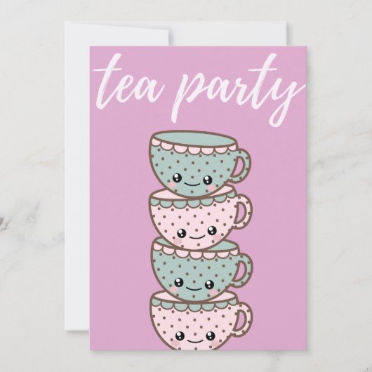 Tee Party Pink Teacups Einladung (Vorderseite)