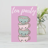 Tee Party Pink Teacups Einladung (Stehend Vorderseite)