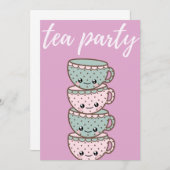 Tee Party Pink Teacups Einladung (Vorne/Hinten)