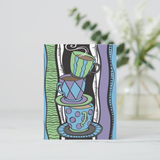 Tee-Party Postkarte (Stehend Vorderseite)