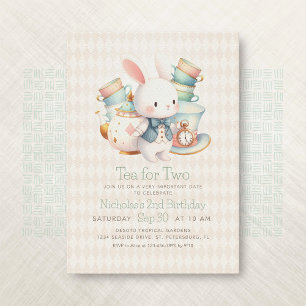 Tee Party Rabbit Wonderland 2. Geburtstag Einladung