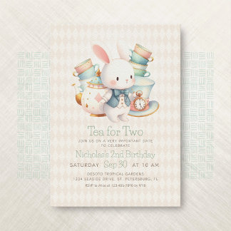 Tee Party Rabbit Wonderland 2. Geburtstag Einladung