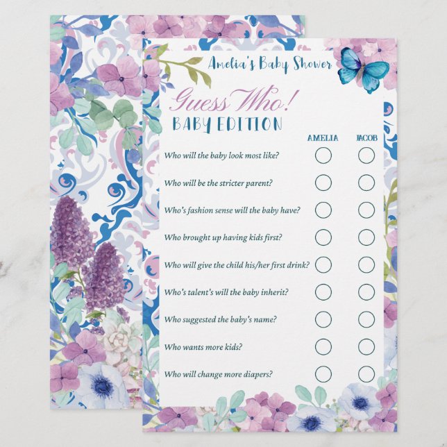 Tee-Party Ratet, wer Baby-Edition Baby-Duschspiele (Vorne/Hinten)