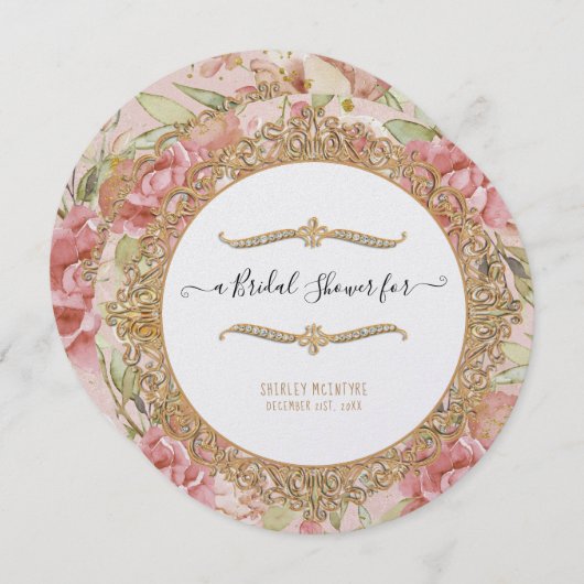 Tee-Party Rosa Blumenrosa Brautparty Einladung (Vorne/Hinten)