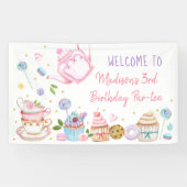 Tee Party Rosa Gold Floral Geburtstag Banner (Horizontal)