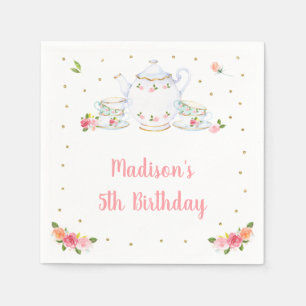 Tee-Party Rosa Goldflorn Geburtstag Serviette