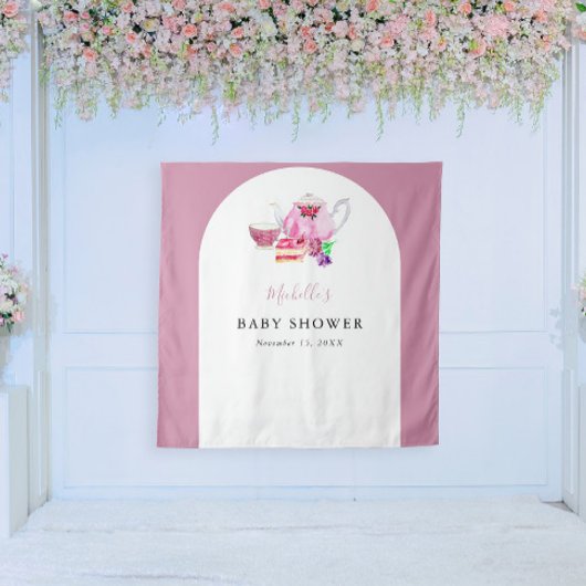 Tee-Party Rosa Hintergrund Baby Dusche Foto Stand Wandteppich