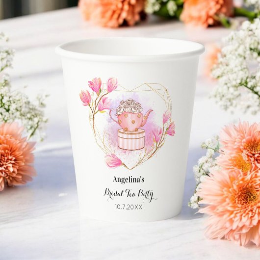 Tee Party Rosa Weißes Herz Wasserfarbe Pappbecher