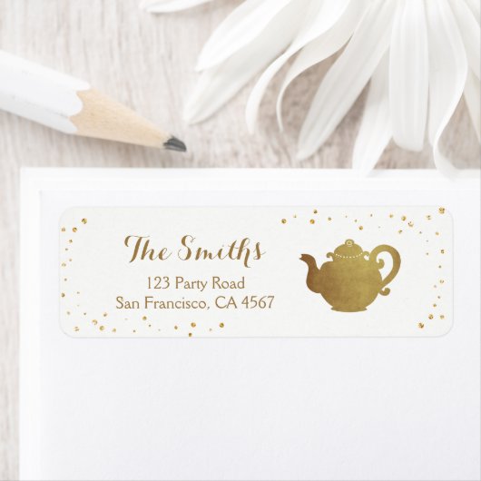Tee Party Rücksendeadresse Etikett Teapot gold Bri (Insitu)