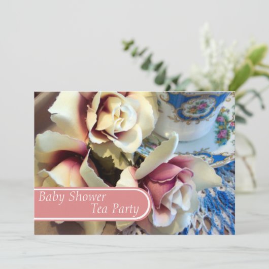 Tee-Party Tea-Cup Kinderdusche Einladungen (Stehend Vorderseite)