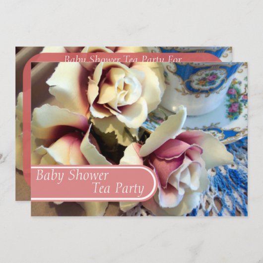 Tee-Party Tea-Cup Kinderdusche Einladungen (Vorne/Hinten)