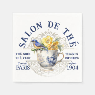 Tee-Party Teacup Bird Floral Vintag Blue Serviette