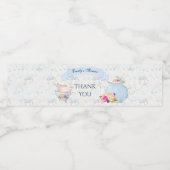 Tee-Party Teacups Teapot Blau Weiß Rosa Wasserflaschenetikett (Einzelnes Label)