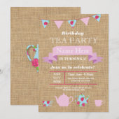 Tee Party Teapot Alice im Wunderland Burlap Invite Einladung (Vorne/Hinten)