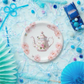 Tee-Party Teapot Teacups Rosa Blume Pappteller (Party)