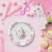 Tee-Party Teapot Teacups Rosa Blume Pappteller (Party)