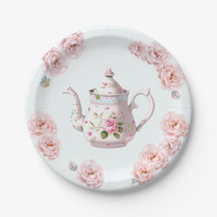 Tee-Party Teapot Teacups Rosa Blume Pappteller