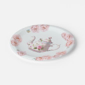 Tee-Party Teapot Teacups Rosa Blume Pappteller (Schrägansicht)