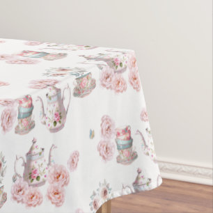 Tee-Party Teapot Teacups Rosa Blume Tischdecke