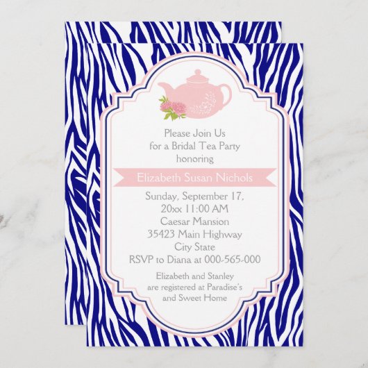 Tee-Party-Teekanne, Brautparty aus Nabelschnurzebr Einladung (Vorne/Hinten)
