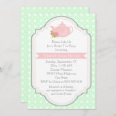 Tee Party Teekanne Polka Punkt rosa Brautparty Einladung (Vorne/Hinten)