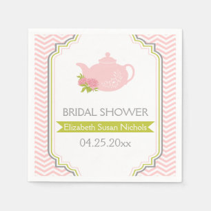 Tee-Party-Teekanne, Zickzack rosa, grüne Hochzeit Serviette
