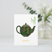 Tee-Party - Textdesign aus schwarzem Teekessel Postkarte (Stehend Vorderseite)