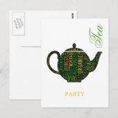 Tee-Party - Textdesign aus schwarzem Teekessel Postkarte (Vorne/Hinten)