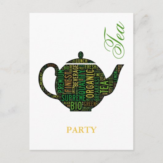 Tee-Party - Textdesign aus schwarzem Teekessel Postkarte (Vorderseite)