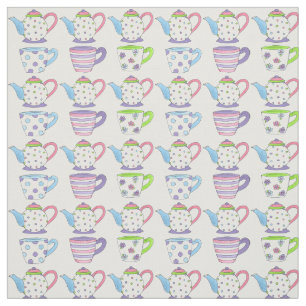 Tee Party Time Pastel Teacups Teepots Drucken Stoff