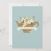 Tee-Party-Türkis-Blau errötet Blumenbaby-Dusche Einladung (Rückseite)