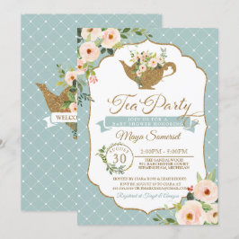 Tee-Party Türkisblau Blush Blush Bloral Baby Dusch Einladung